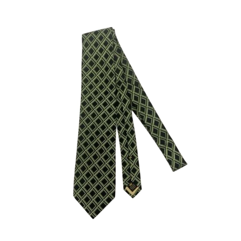 COUNTESS MARA Men's Vintage Green Black Printed Hand Made Silk Tie 61”x3.5”